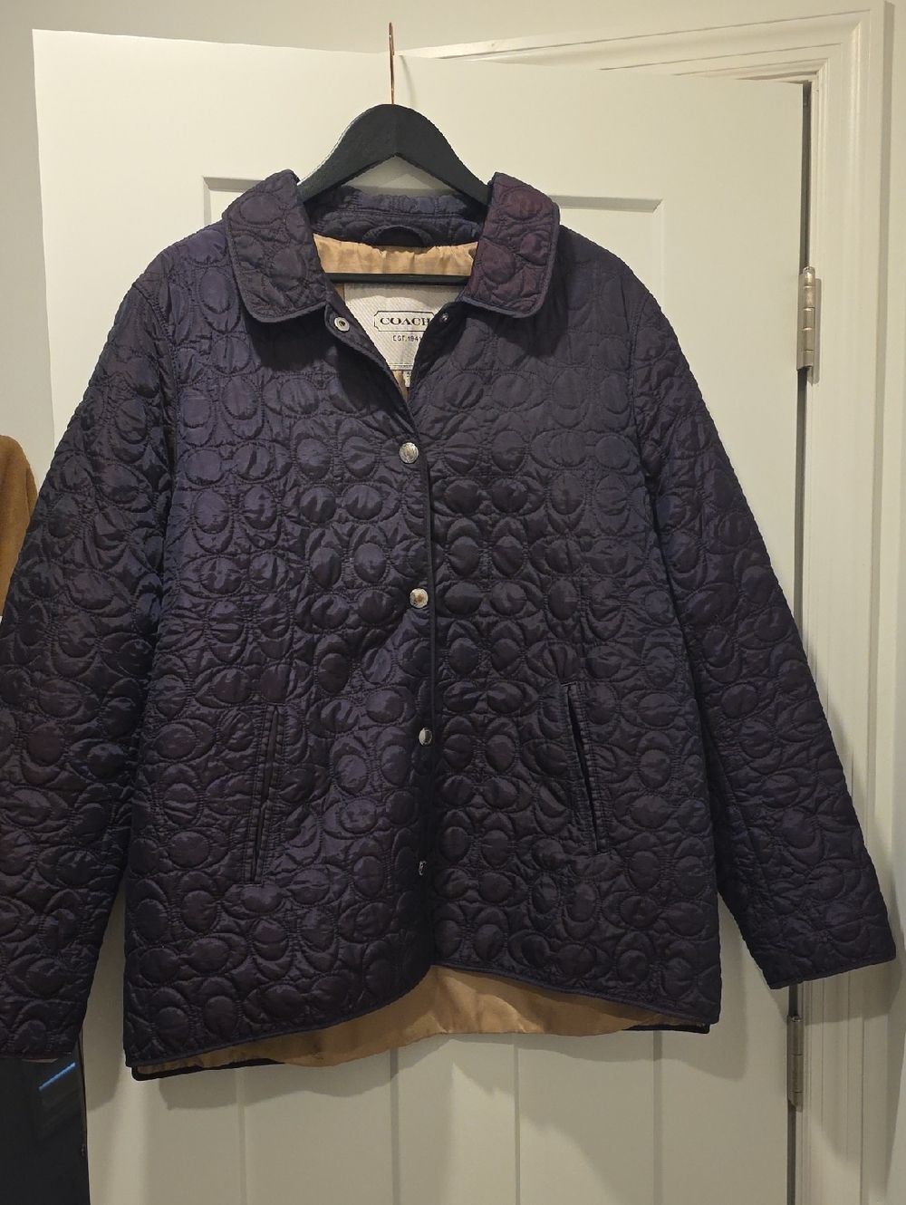 Coach Quilted Plum Purple Circular-Pattern Puffer Jacket